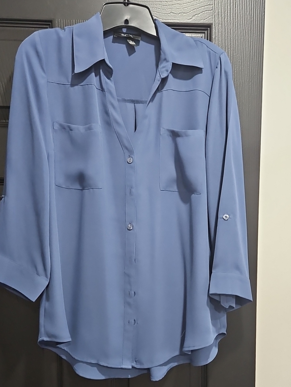 BCX Dusty Blue Button-Front Blouse